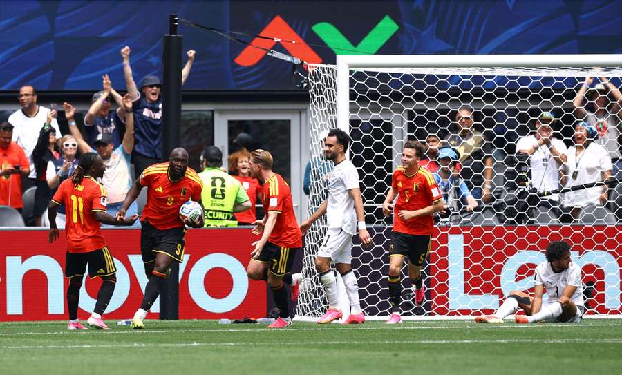 Romelu Lukaku after Belgium's equaliser Romelu Lukaku after Belgium's equaliser