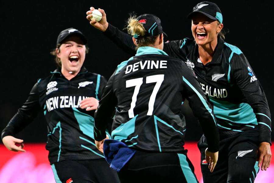 New Zealand's players celebrate after the dismissal of West Indies' Shemaine Campbelle