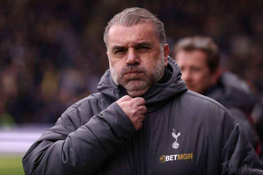 Tottenham boss Postecoglou reacts during the match with Fulham