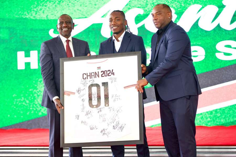 President William Samoi Ruto with Aboud Omar and Benni McCarthy