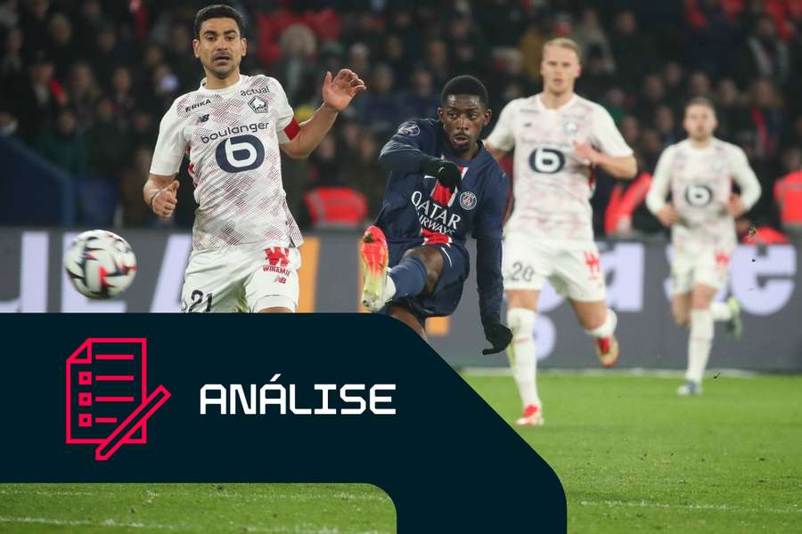 Ousmane Dembélé, do PSG, perante o capitão do Lille, Benjamin André