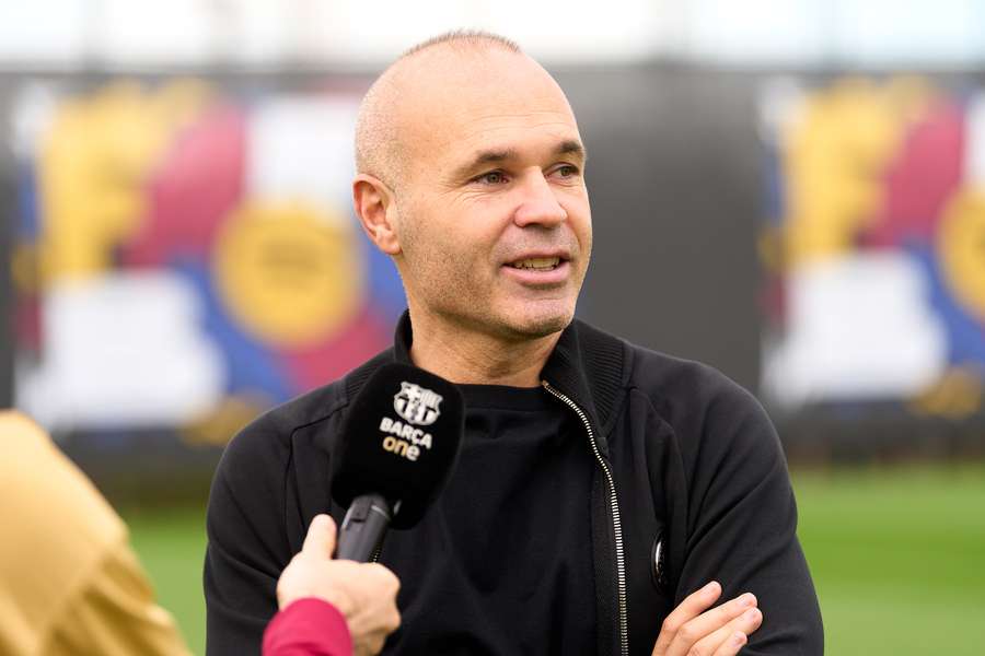 Iniesta, en el entrenamiento del Barcelona