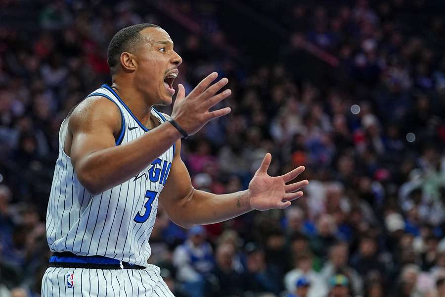 Orlando Magic's Desmond Bane reacts after a call (2025) Orlando Magic's Desmond Bane reacts after a call (2025)