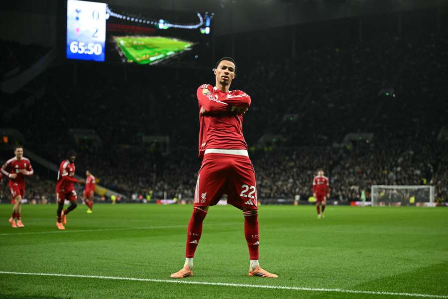 Hugo Ekitike célébrant son but face à Tottenham. Hugo Ekitike célébrant son but face à Tottenham.