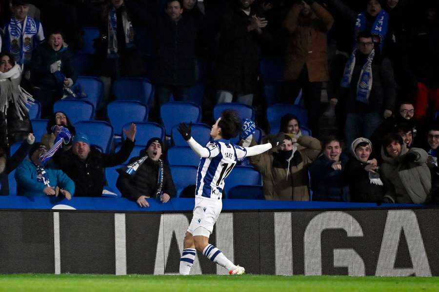 Take Kubo celebra su gol ante el Villarreal
