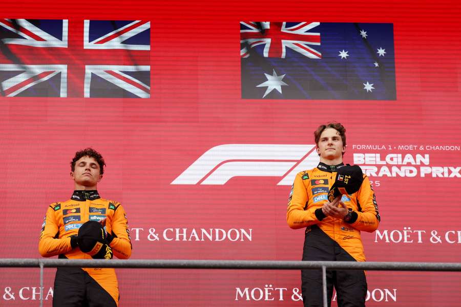 Oscar Piastri and Lando Norris on the Belgian Grand Prix podium
