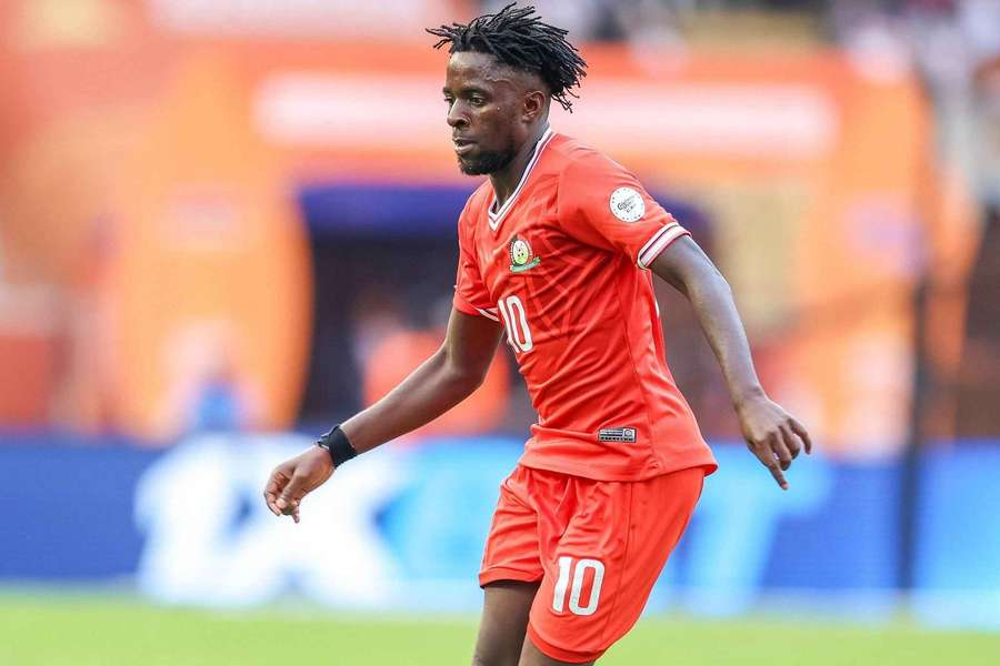 Kenya's goalscorer Austin Odhiambo in action