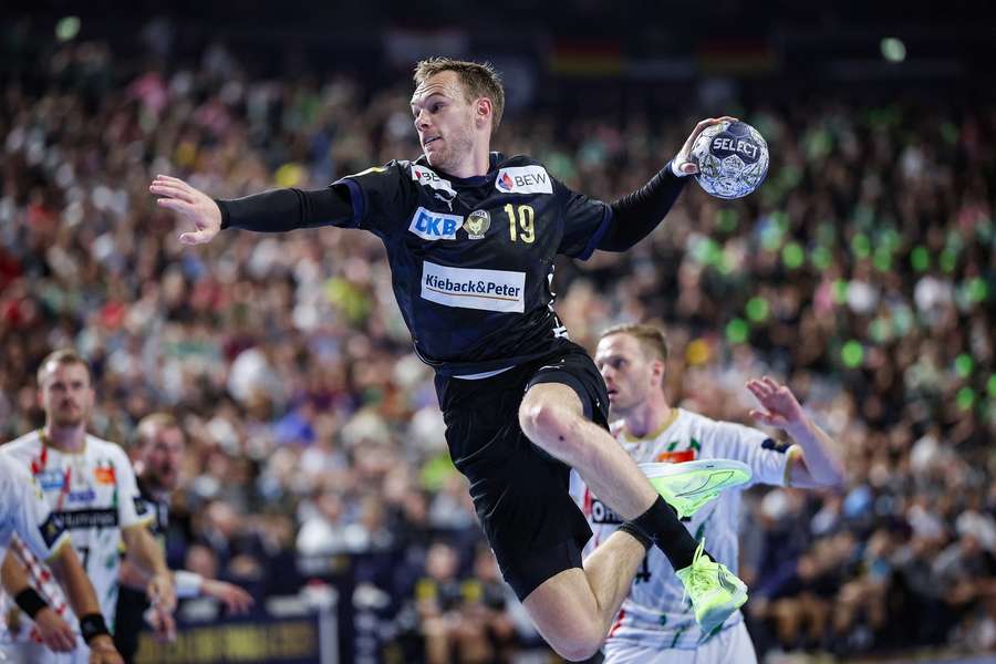 Mathias Gidsel in action during the Champions League final against Magdeburg