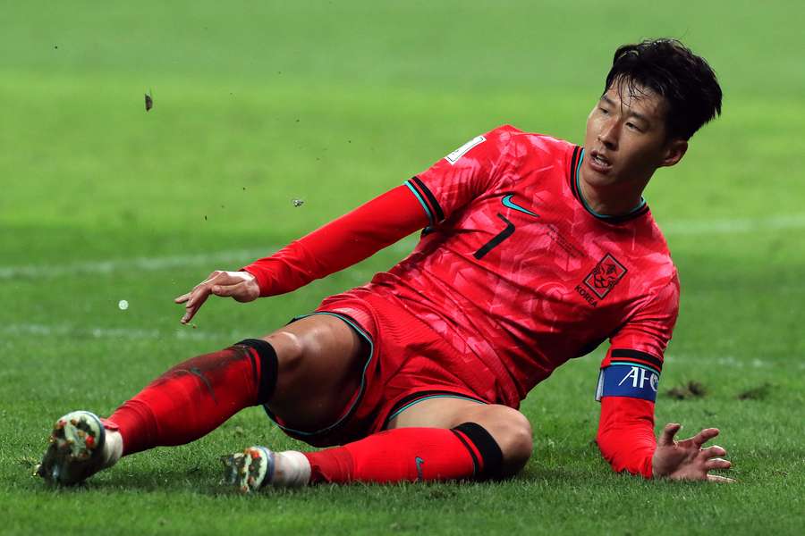 South Korea captain Son Heung-min in action during the World Cup Asian Third Qualifier Group B match against Palestine