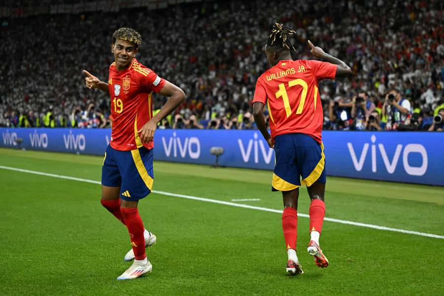 Yamal and Williams celebrate the latter's goal in the Euro 2024 final