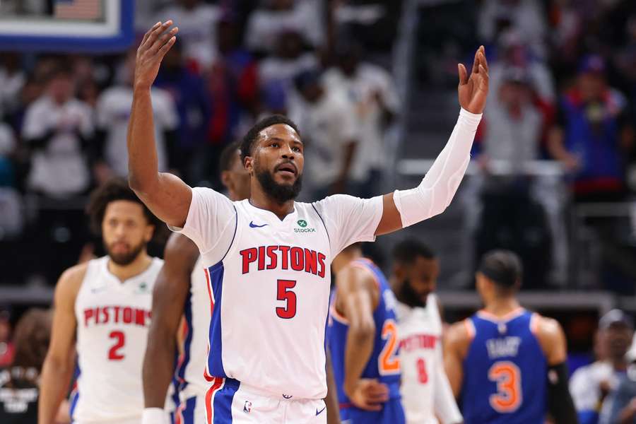 Malik Beasley reacts during the 2025 NBA Playoffs in a game against the New York Knicks