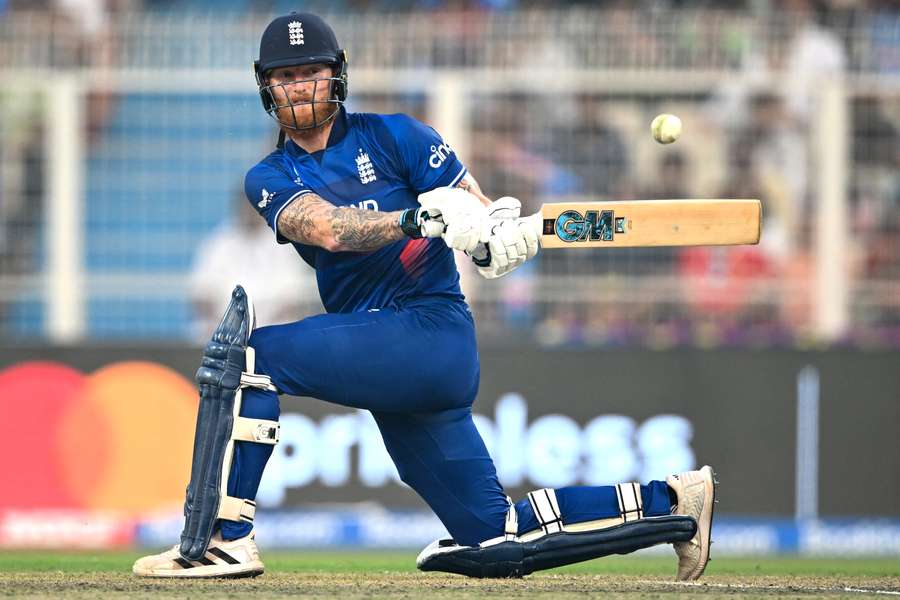 Ben Stokes plays a shot during the 2023 ICC Men's Cricket World Cup one-day international (ODI) match between England and Pakistan