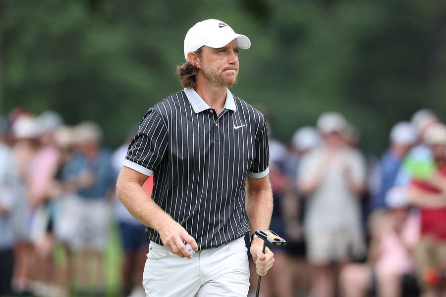 Tommy Fleetwood reacts on the 17th green during the second round of the Tour Championship Tommy Fleetwood reacts on the 17th green during the second round of the Tour Championship