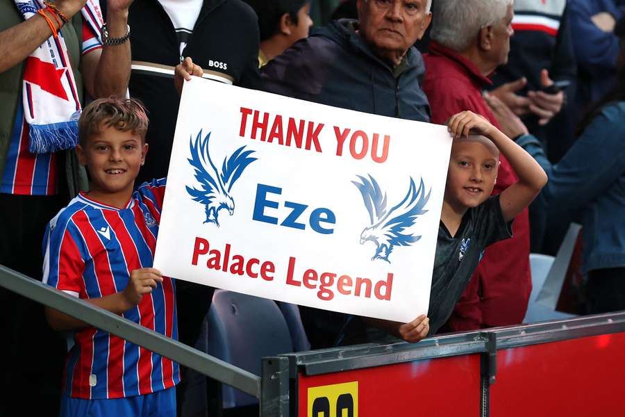 Crystal Palace fans show their appreciation to Eberechi Eze prior to their first European match