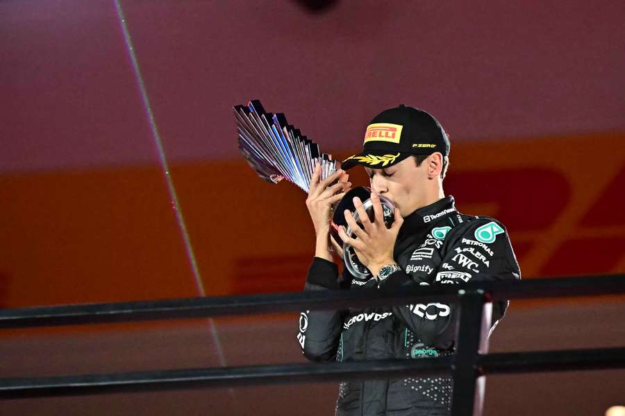 George Russell with his winner's trophy