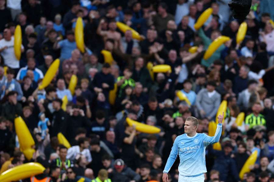 Manchester City's fans go bananas over Erling Haaland at Anfield Manchester City's fans go bananas over Erling Haaland at Anfield