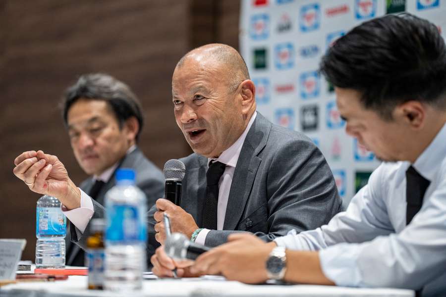 Eddie Jones speaking to reporters in Tokyo. Eddie Jones speaking to reporters in Tokyo.