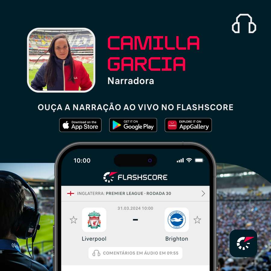 Flashscore transmite Liverrpool x Brighton com narração ao vivo