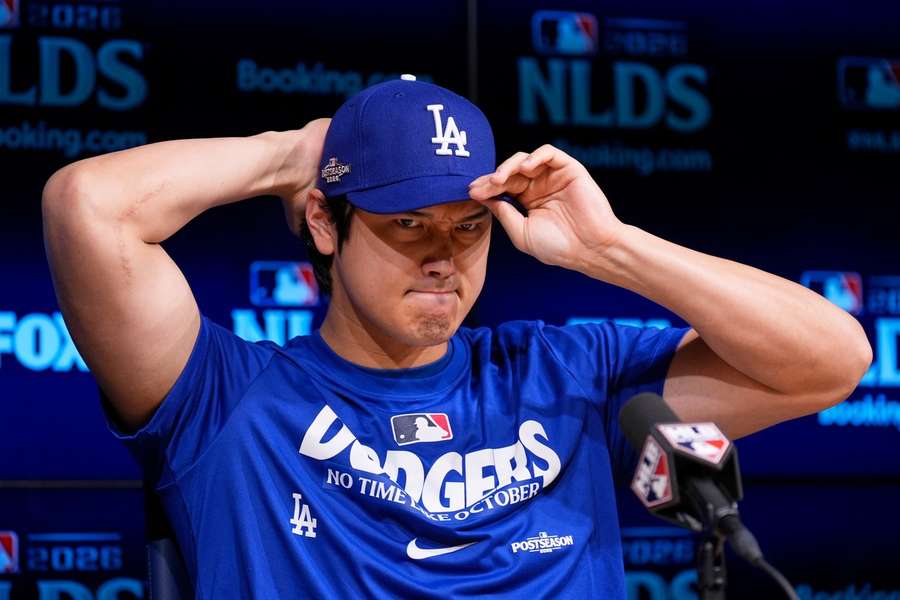 Shohei Ohtani during a Dodgers press conference ahead of the 2026 NLDS Shohei Ohtani during a Dodgers press conference ahead of the 2026 NLDS
