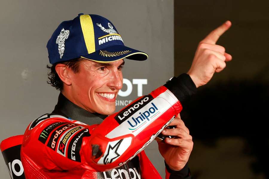 Marc Marquez celebrates his win