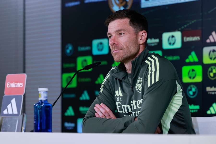Xabi Alonso speaks during a press conference