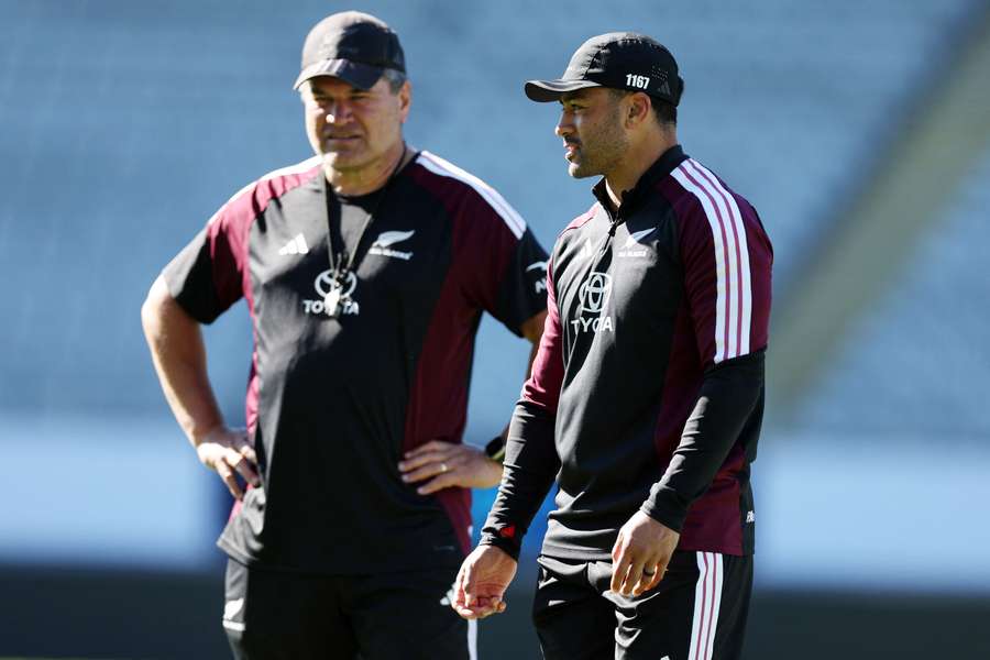 Dave Rennie and Richie Mounga watch New Zealand's captains run in Auckland on Friday. Dave Rennie and Richie Mounga watch New Zealand's captains run in Auckland on Friday.