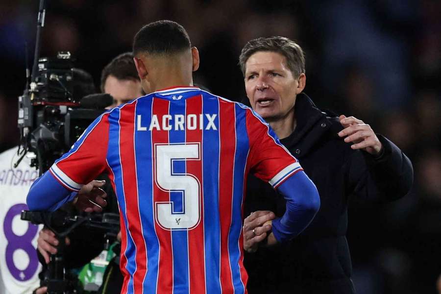 Crystal Palace manager Oliver Glasner reacts with Maxence Lacroix Crystal Palace manager Oliver Glasner reacts with Maxence Lacroix