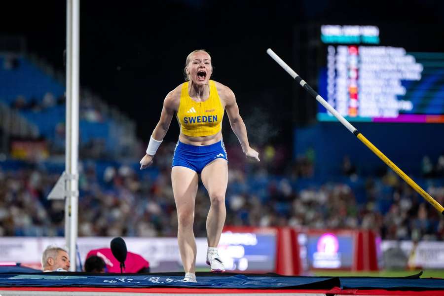Kajsa Roth celebrates a personal best in the pole vault Kajsa Roth celebrates a personal best in the pole vault