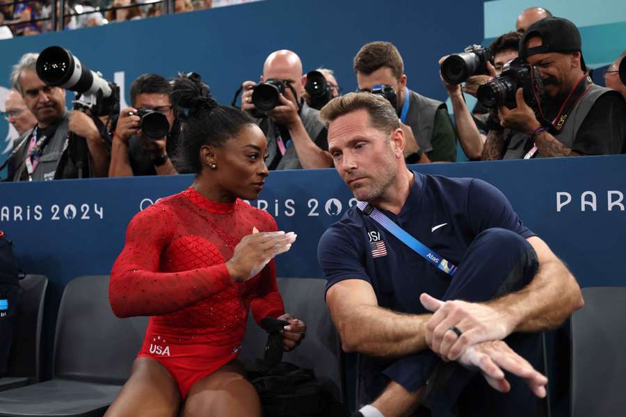 Simone Biles et Laurent Landi samedi.