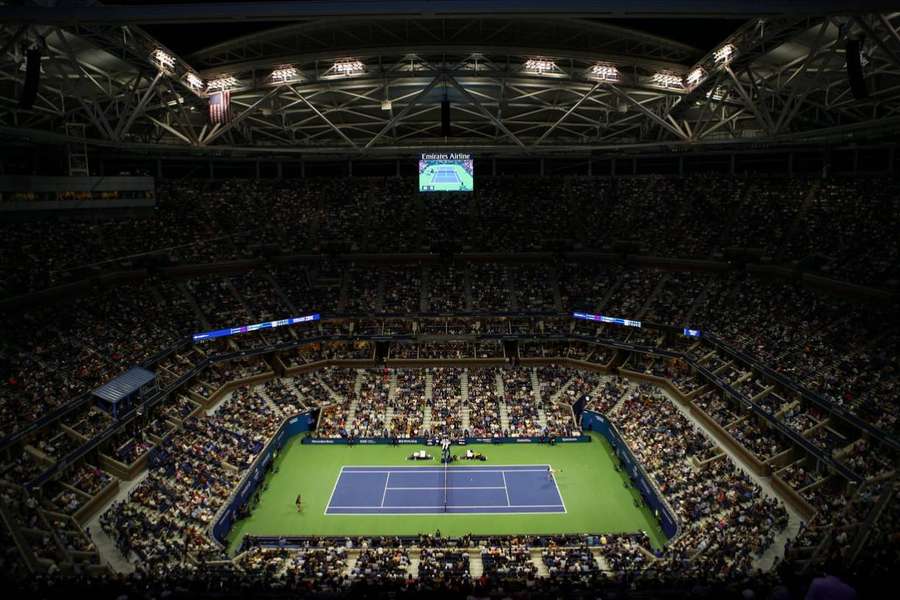 A general view of an evening match at the US Open on Arthur Ashe