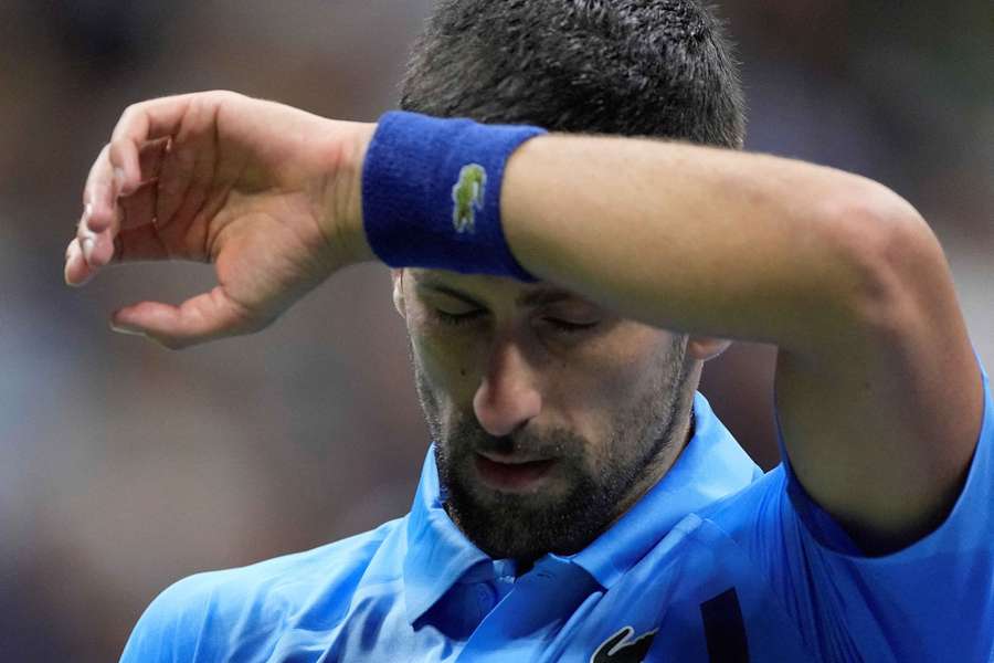 Novak Djokovic of Serbia reacts during his third-round match against Alexei Popyrin at the US Open