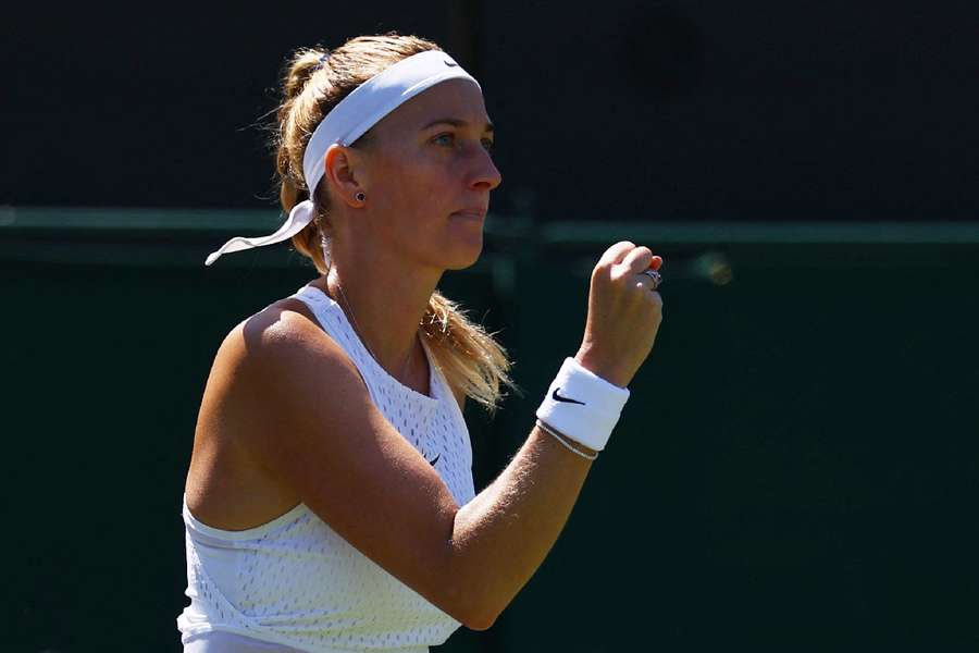 Kvitova celebrates during her match