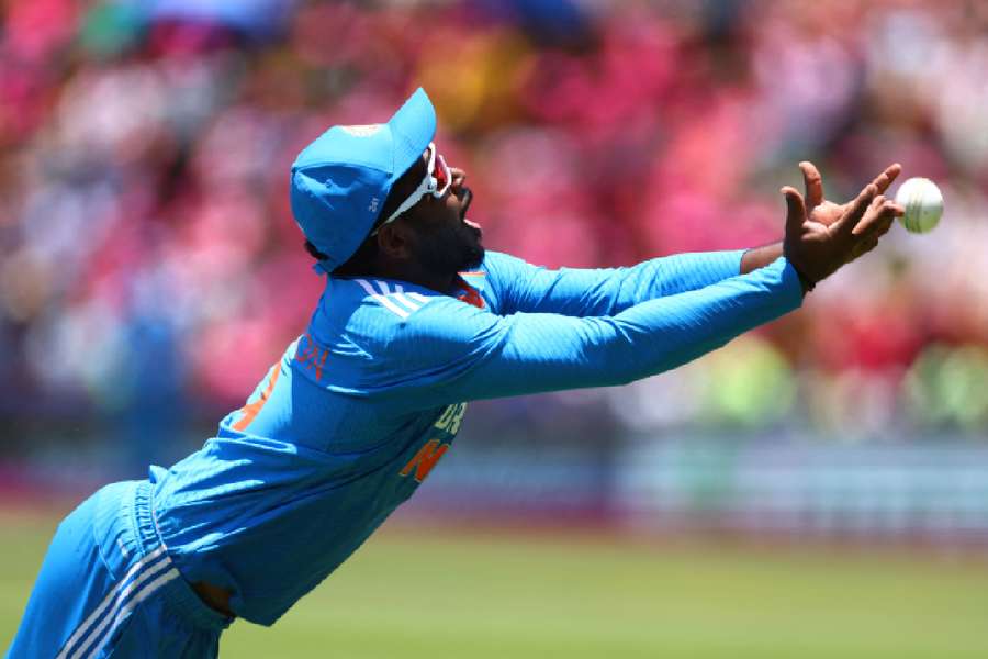 India's Samson leaps for a catch