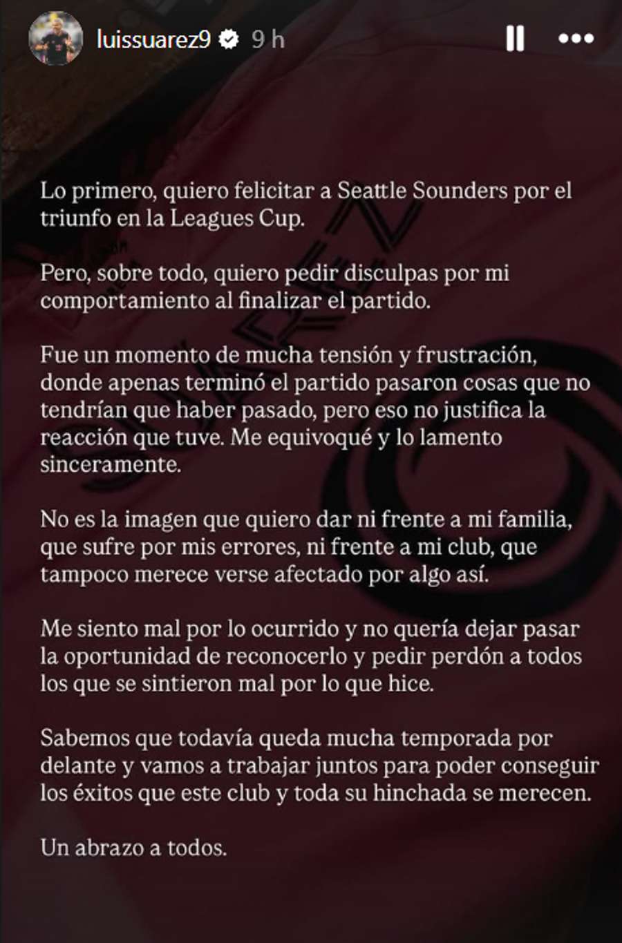 El texto de Luis Suárez El texto de Luis Suárez