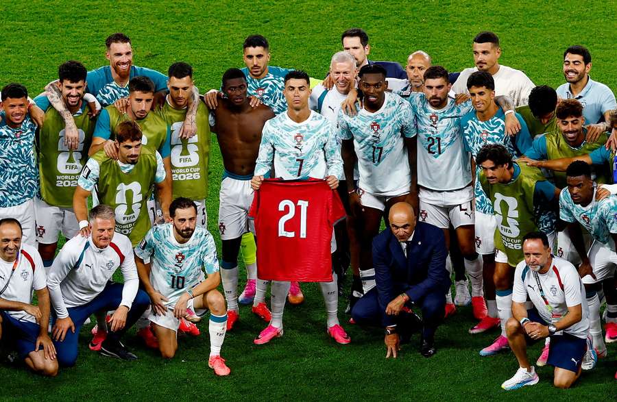 Portugal's Cristiano Ronaldo and teammates pose with a shirt in memory of former player Diogo Jota ahead of the one year anniversary of his death Portugal's Cristiano Ronaldo and teammates pose with a shirt in memory of former player Diogo Jota ahead of the one year anniversary of his death