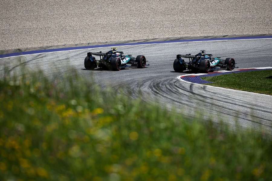 The Mercedes teammates in practice action