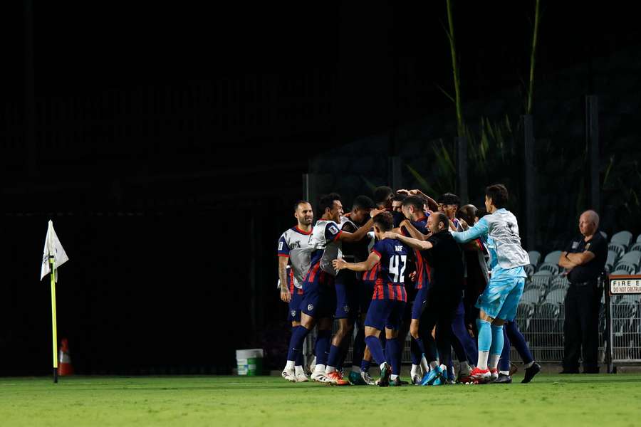 JDT celebrate a goal against Central Coast Mariners in the last gameweek of the Asian Champions League