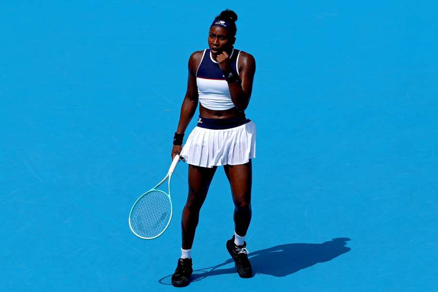 Coco Gauff celebrates against Lucia Bronzetti