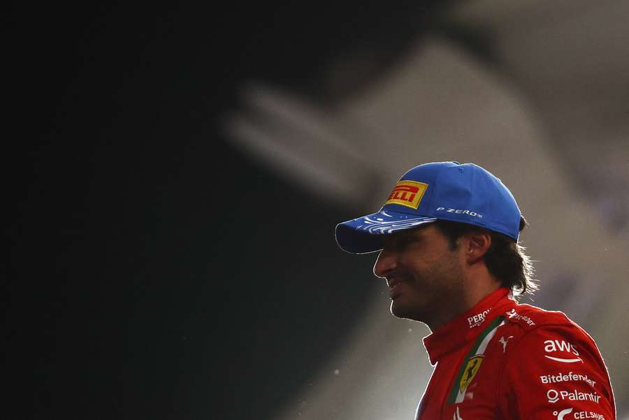 Carlos Sainz Jr. celebrates after finishing second in final race for Ferrari