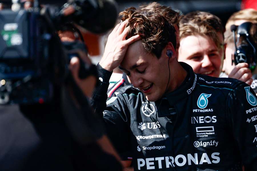 Mercedes' British driver George Russell leaves his car after the Formula 1 Belgian Grand Prix