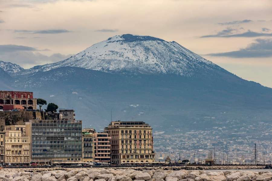 Mount Vesuvius overlooks the Italian city of Naples