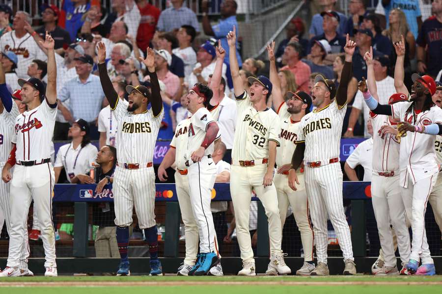 National League All-Stars celebrating after a Kyle Schwarber home run during the swing-off (2025)