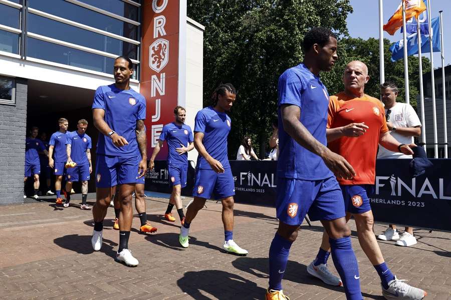 The Dutch players heading out for training