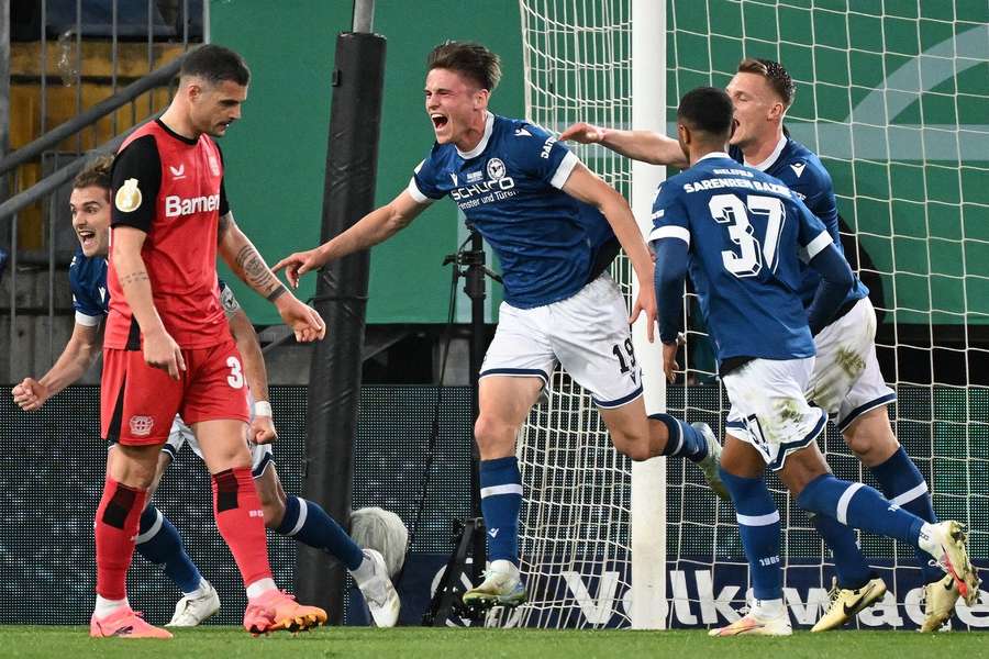 DFB-Pokal LIVE: Maximilian Großer bejubelt das 2:1 gegen Leverkusen.