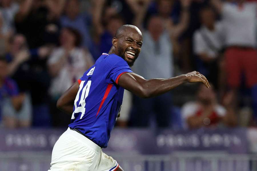 Jean-Philippe Mateta celebrates his equaliser against Egypt