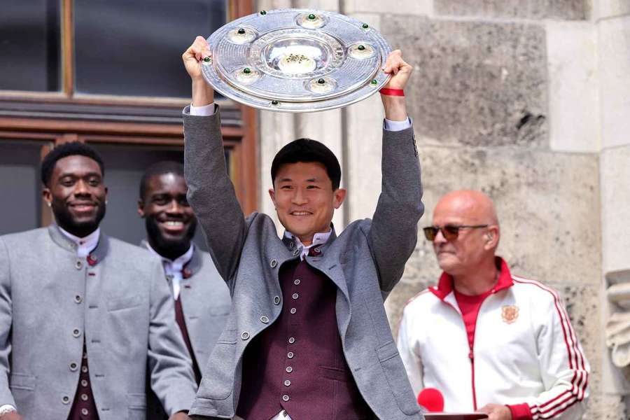 Kim bei der Meisterfeier am Münchener Marienplatz