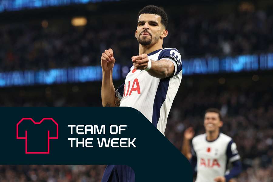 Tottenham's Dominic Solanke celebrates against Aston Villa