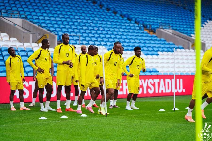 Ghana players train with their World Cup jersey numbers. Ghana players train with their World Cup jersey numbers.