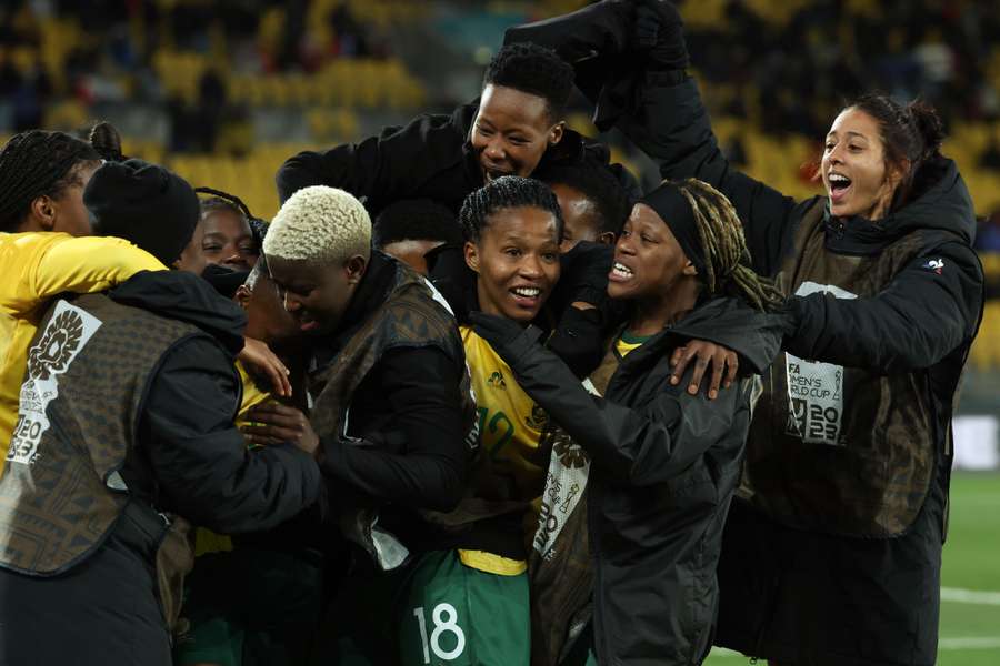 South Africa's players celebrate a historic win