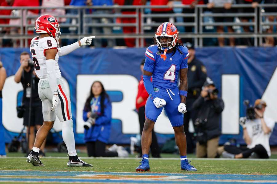 Florida's TJ Abrams and Georgia's former defensive back Daylen Everette in their 2025 matchup